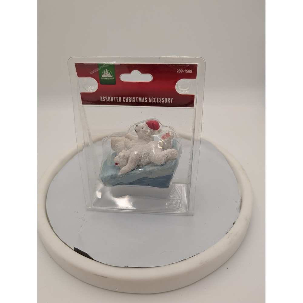 Enchanted Forest Polar Bears Christmas Figurine Red Santa Hat 289-1509 NIP
